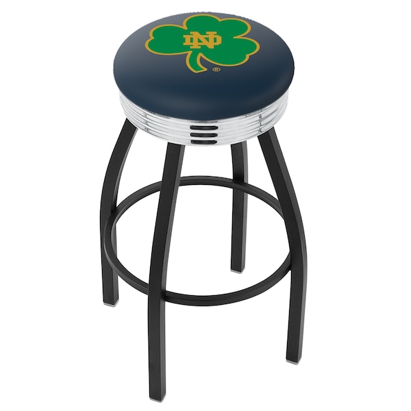 25" Blk Wrinkle Notre Dame Shamrock Swivel Bar Stool, Chrome Ring
